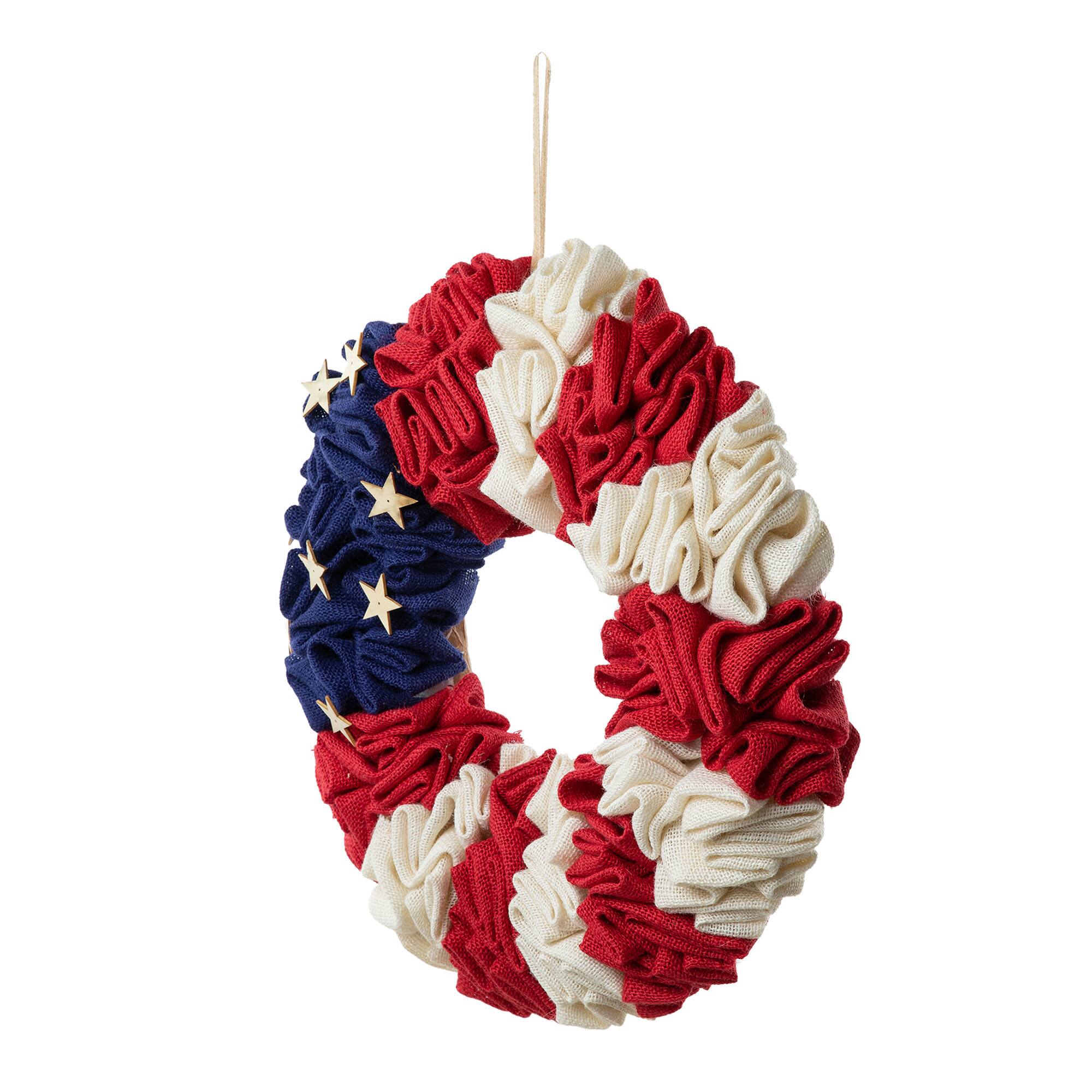 Glitzhome® 18" Americana Round Fabric Wreath